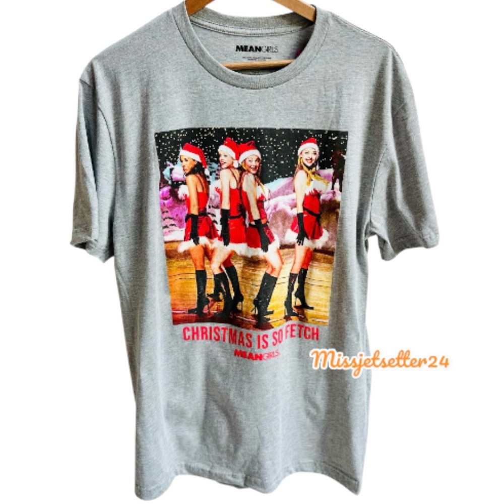 NWT Mean Girls Jingle Bell Rock Christmas Dance Short Sleeve Gray Shirt